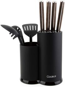 Knife Block Holder, Cookit Universal Knife Block without Knives, Unique Double-Layer Wavy Design, Round Black Knife Holder for Kitchen (Color: Double barrel knife holder)